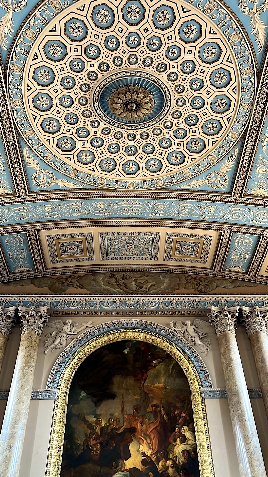 Close-up of the octagonal design elements in the Neoclassical interior of the Chapel of St. Peter and St. Paul.