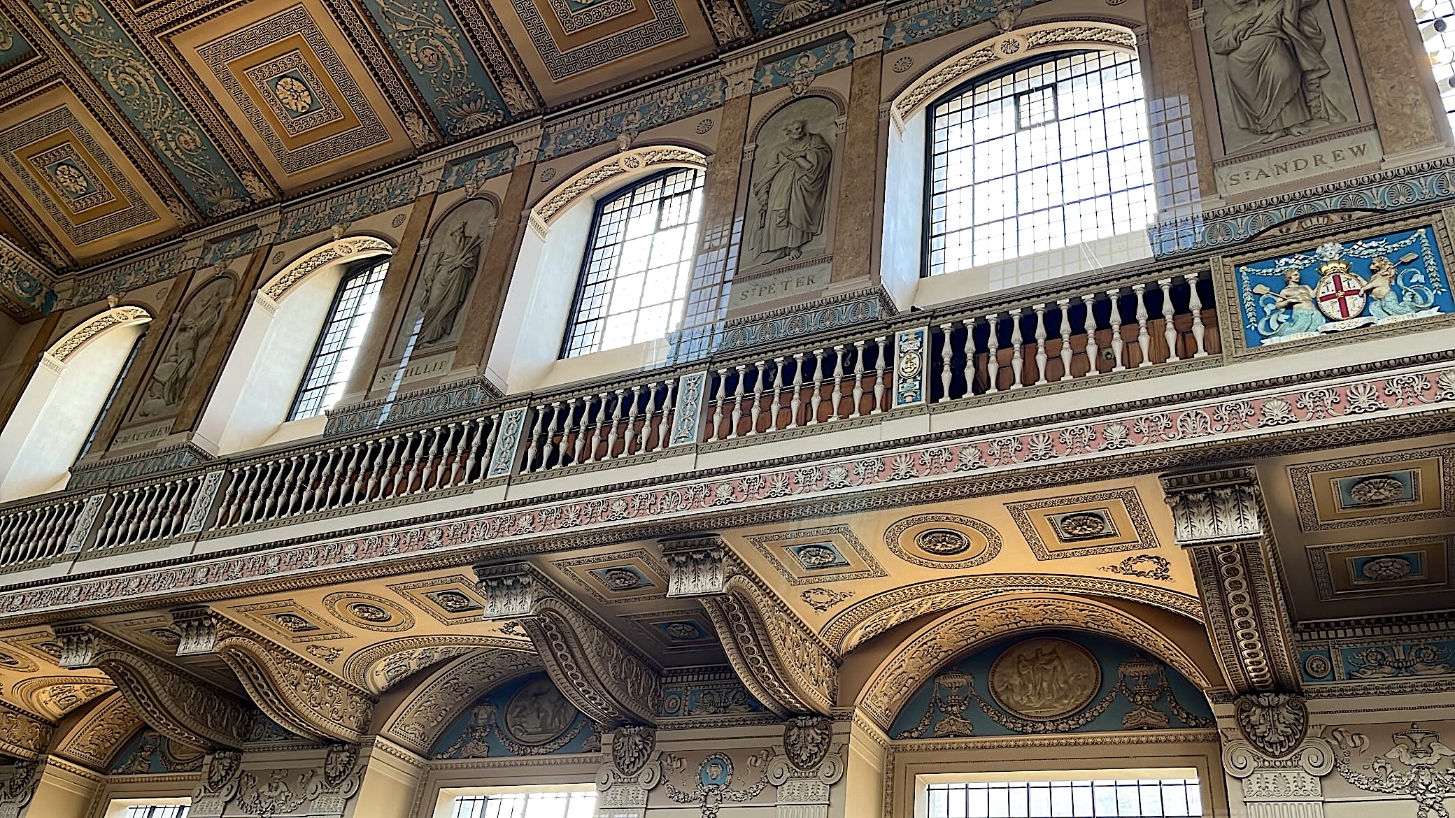 Detailed view of the square design features in the Neoclassical interior of the Chapel of St. Peter and St. Paul.