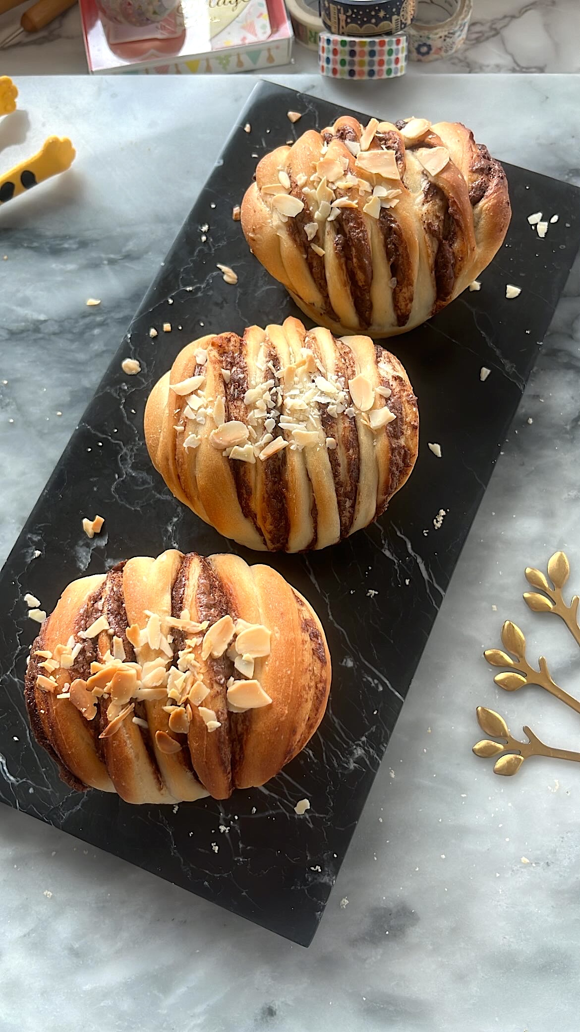 Hazelnut twist bread with swirled layers