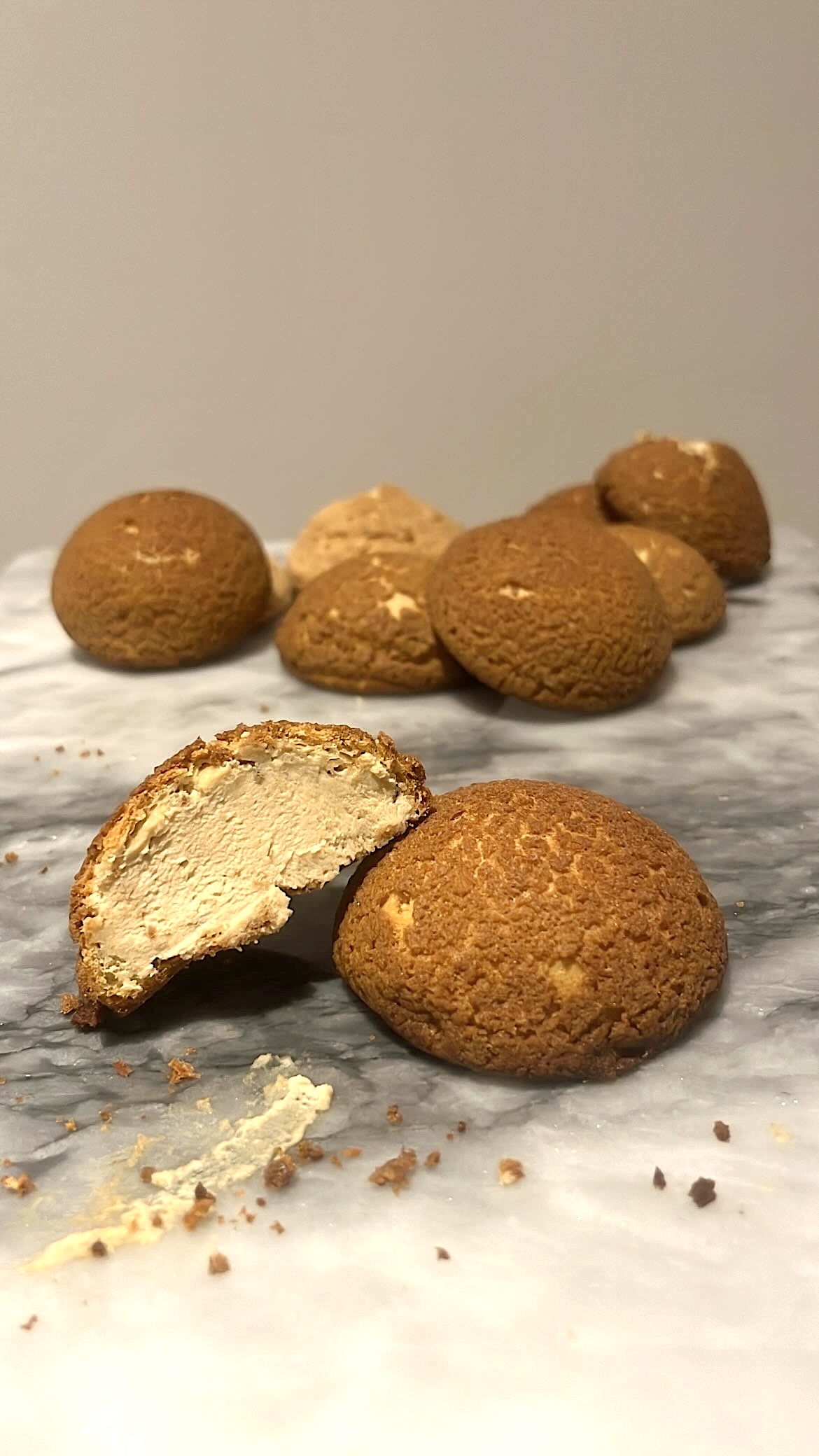 Choux pastry with coffee crispy top and coffee cream inside