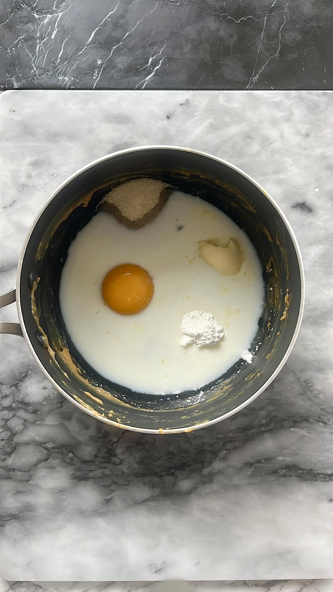 Custard ingredients in a pot