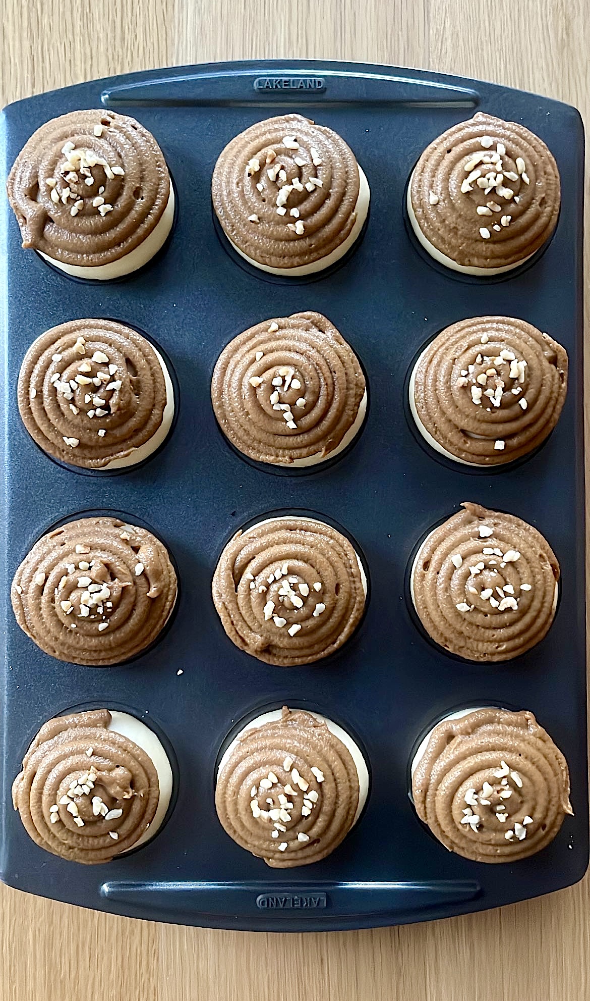 Dough with coffee topping and almond decoration