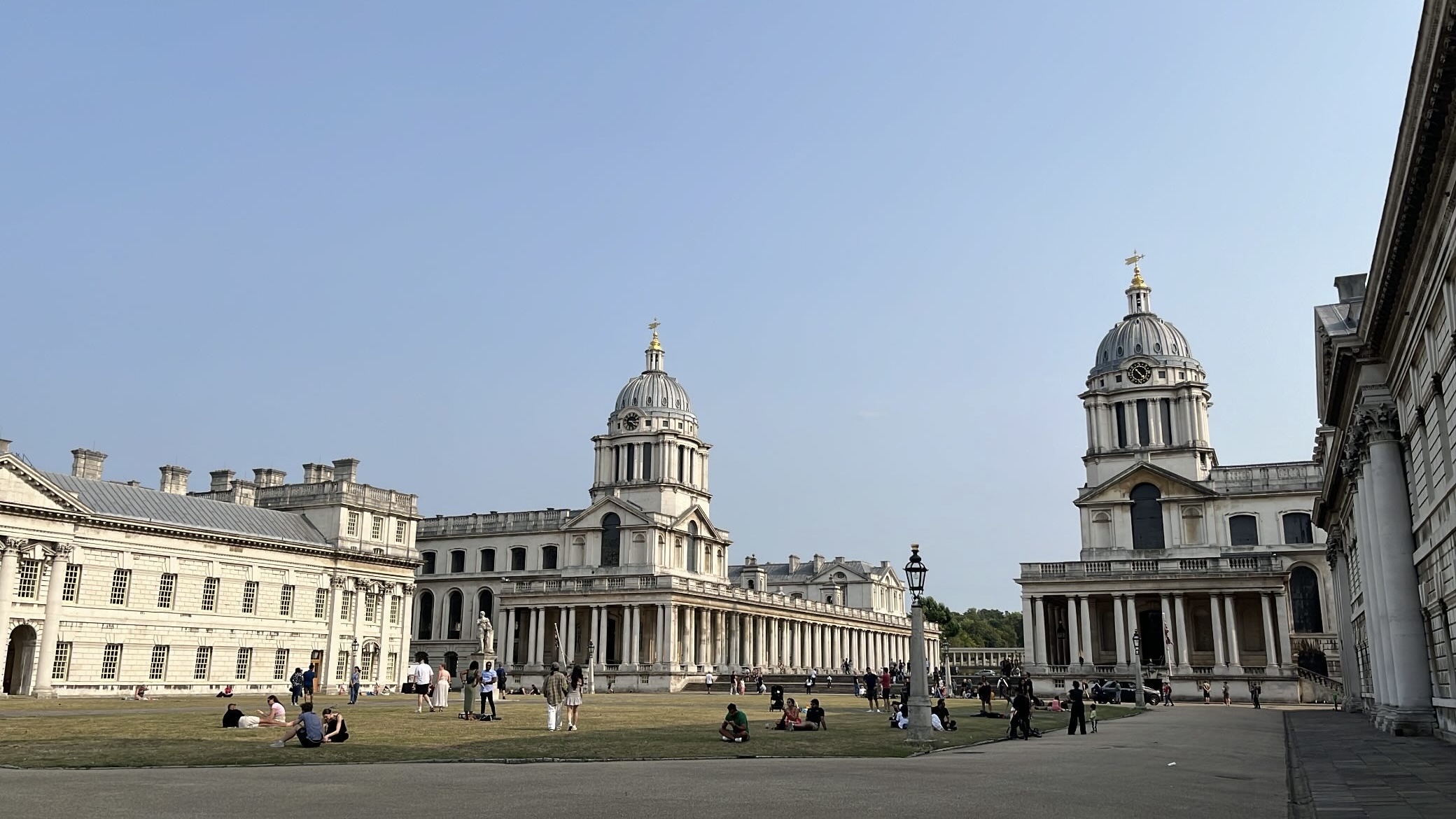 Panoramic view of the Old Royal Naval College in Greenwich, spectacular place for people to chill out.